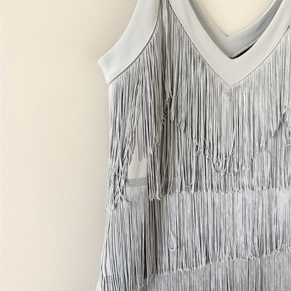 NWT White House Black Market Flapper Fringe Dress in Gray Size M - Picture 3 of 8